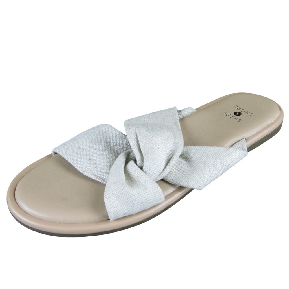 Shade & Shore Women Beige Fabric Slide Sandals Size 6 Casual Slip-On Comfort